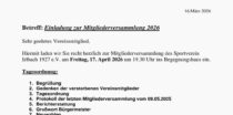 Herzliche Einladung zur Jahreshauptversammlung 2026